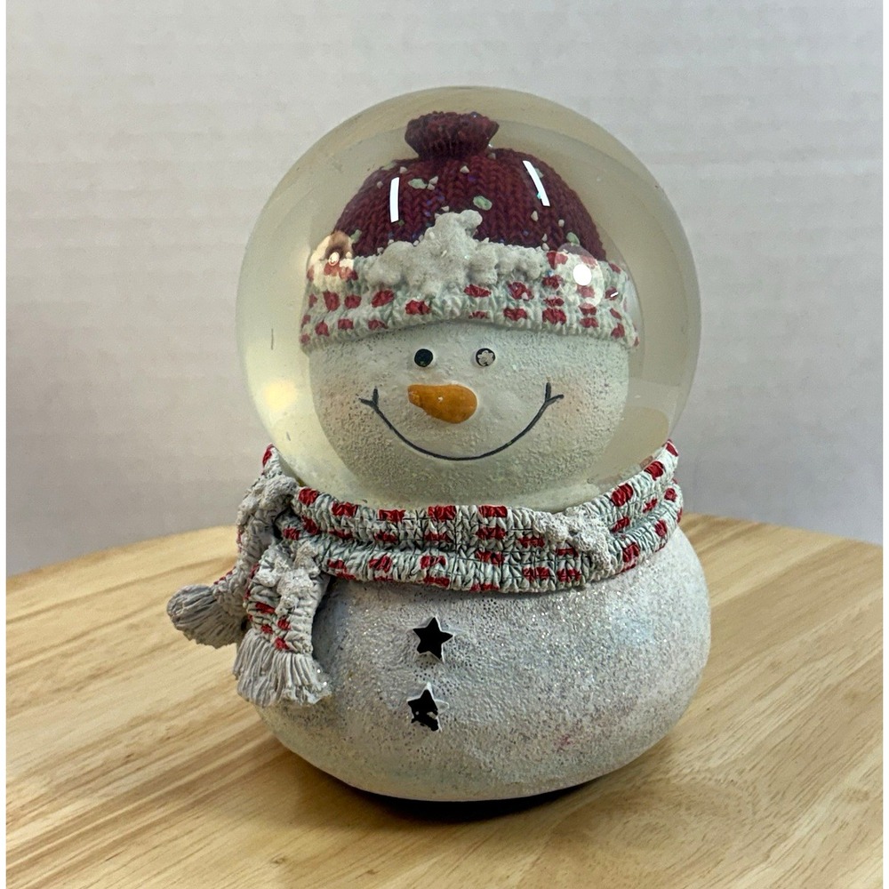 Snowman Christmas Snow Globe Glass Water-Filled Music Box Plays Jingle Bells